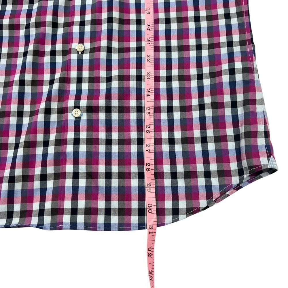 Banana Republic Men's Grant Fit Non Iron Blue Pink Plaid Button Down Shirt Sz M